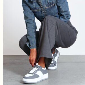 White and Grey Pu Contrast Chunky Sole Lace Up Sneakers